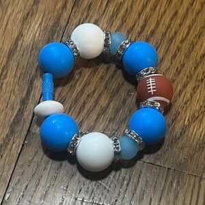 Handmade beaded blue football charmed  Stanley Tumbler Cup Handle Bracelet charm